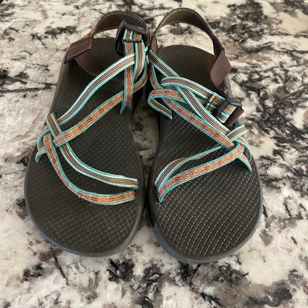 Chacos Brown and Teal Strappy Sandals